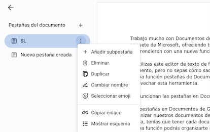 Uso de las pestañas en Google Documentos