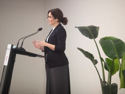 La presidenta de la Comunidad de Madrid, Isabel Díaz Ayuso, este viernes en Barcelona.