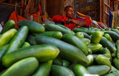 Un comerciante en un mercado al aire libre en Mogadiscio, capital de Somalia, el país menos desarrollado del planeta, según el Índice de Desarrollo Humano de la ONU.