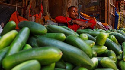 Un comerciante en un mercado al aire libre en Mogadiscio, capital de Somalia, el país menos desarrollado del planeta, según el Índice de Desarrollo Humano de la ONU.