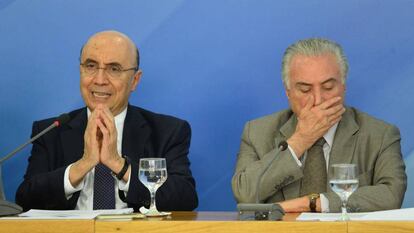 O ministro Meirelles e Temer em Brasília.