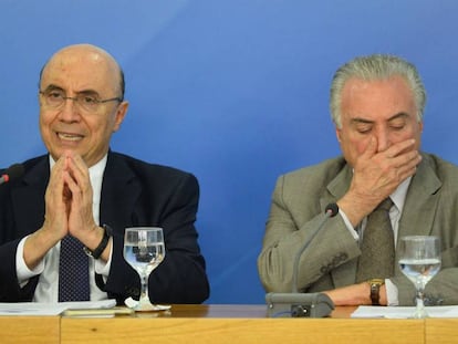 O ministro Meirelles e Temer em Brasília.