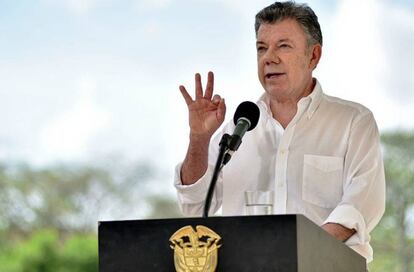 El presidente colombiano Juan Manuel Santos tras el encuentro con líderes de la FARC.