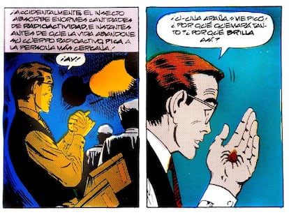 Imagen de una de las primeras viñetas de SpiderMan que se han podido ver en el Salón del Cómic de Barcelona.