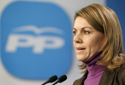 María Dolores de Cospedal, durante la rueda de prensa en la sede del PP tras la reunión del Comité Ejecutivo.