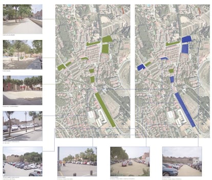 Transformación de los principales espacios verdes a estacionamiento público (izq: 1990s dcha: 2000s)