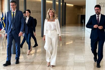 LUXEMBURGO, 12/06/2023.- La vicepresidenta segunda y ministra de Trabajo de España, Yolanda Díaz ,  a su llegada al consejo de ministros de Empleo de la UE en Luxemburgo, este lunes. EFE/  Julio Gálvez.
