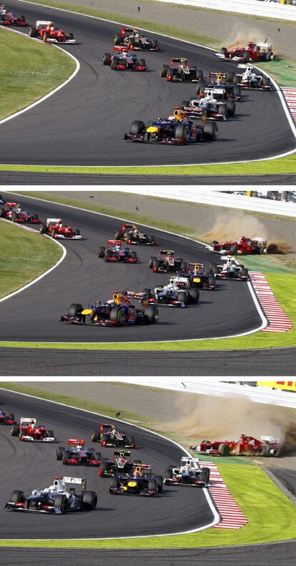 Combo fotográfico de la salida de pista de Fernando Alonso.