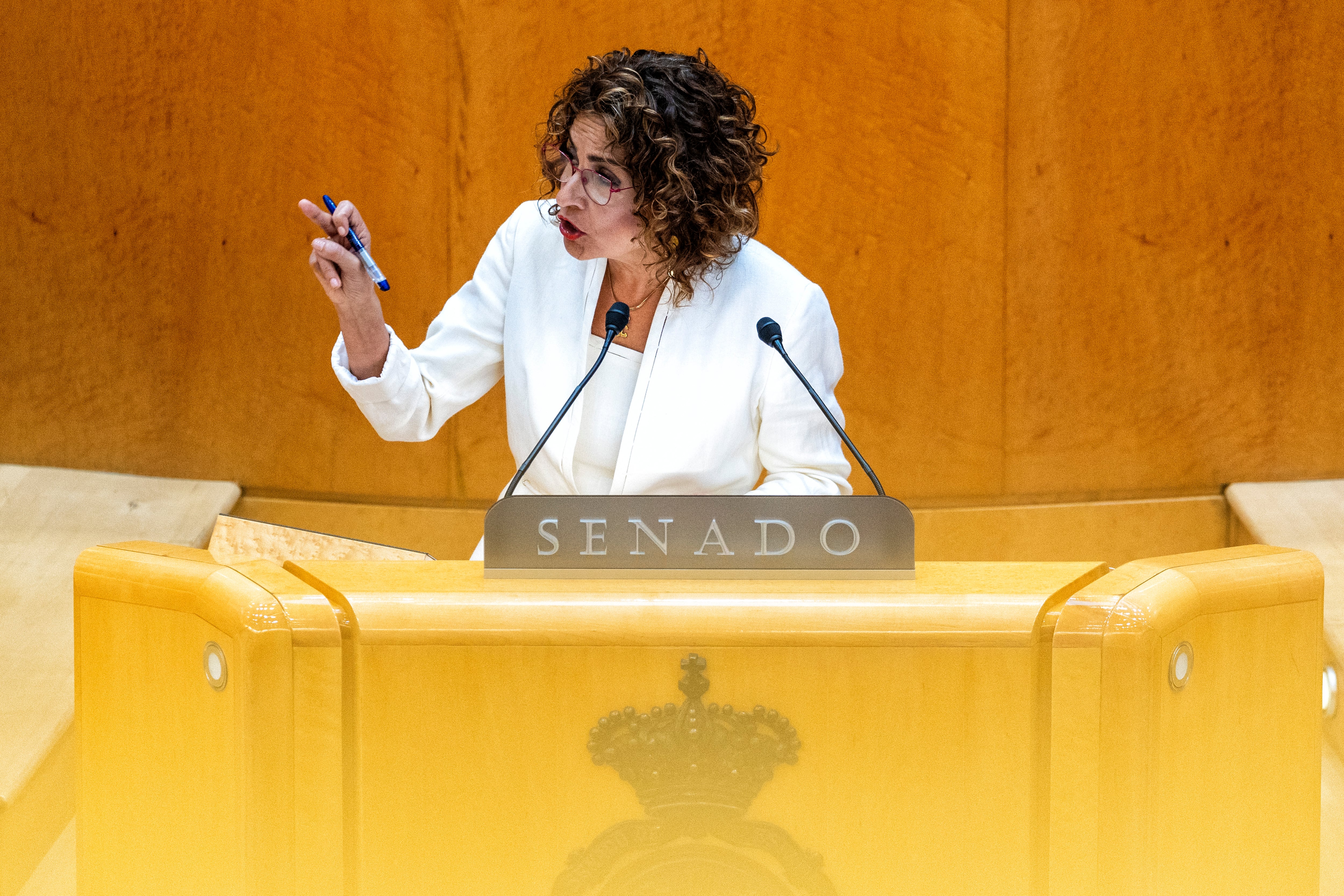 La vicepresidenta primera del Gobierno y ministra de Hacienda, María Jesús Montero, comparece ante el Pleno del Senado.