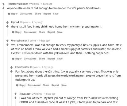 Conversación en Reddit sobre el efecto 2000 o Y2K.