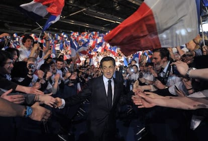 Nicolas Sarkozy a su llegada al mitin. 