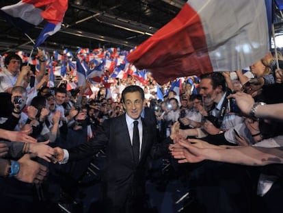 Nicolas Sarkozy a su llegada al mitin. 