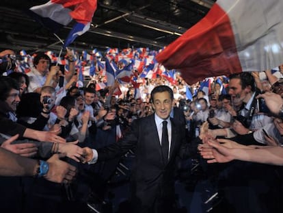 Nicolas Sarkozy a su llegada al mitin.
