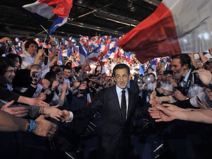 Nicolas Sarkozy a su llegada al mitin. 