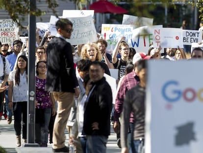 Protesta de empleados de Google en la sede en Mountain View