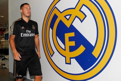 Eden Hazard, este lunes en Valdebebas.
