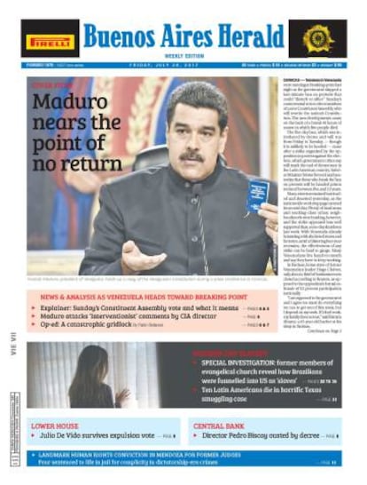 &Uacute;ltima portada del diario Buenos Aires Herald.