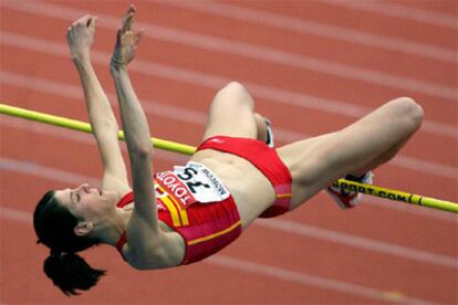 Ruth Beitia, durante la final de salto en Moscú.