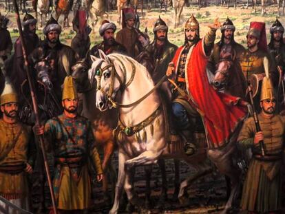 Mehmed II rodeado de jenízaros y espahíes
