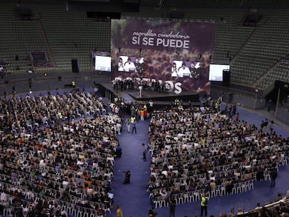 Asamblea de Podemos en la plaza madrileña de Vistalegre en septiembre de 2019.