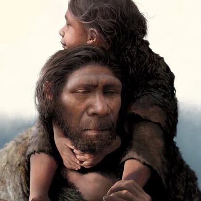 Neanderthal father and his daughter