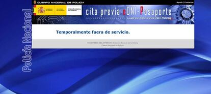 Pantallazo de la página web de cita previa para DNI y pasaporte.