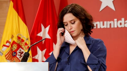 Madrid premier Isabel Díaz Ayuso at a press conference on Thursday.