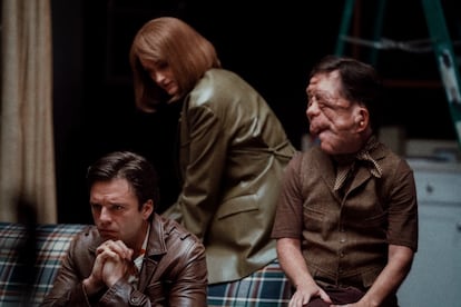 Sebastian Stan, Renate Reinsve and Adam Pearson in a scene from 'A Different Man.'