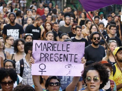 Una manifestación contra el asesinato de Marielle Franco, en São Paulo en marzo. 