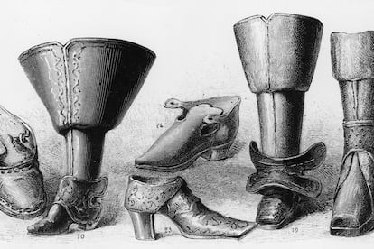 Calzado masculino (con un buen tacón) de los siglos XVI a XVIII.