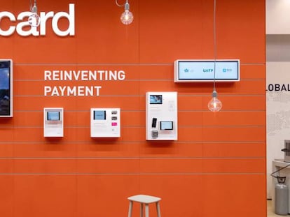 Imagen de archivo del puesto de Wirecard en una feria en Berlín.