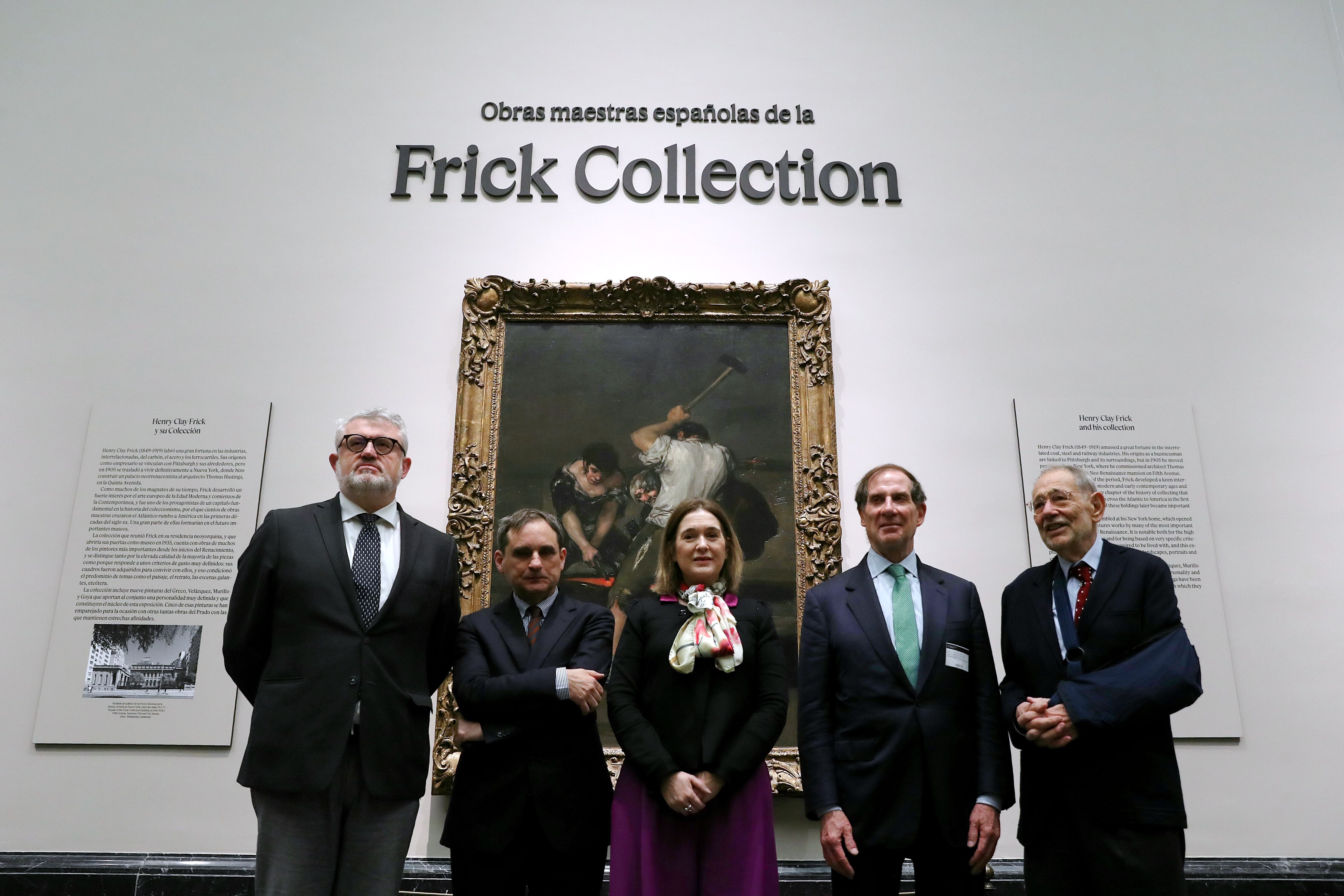 De izquierda a derecha, Miguel Falomir, director del Prado; Javier Portús, comisario; Marta Rivera de la Cruz, consejera de Cultura; Ian Wardropper, director de la Colección Frick, y Javier Solana, presidente del Patronato del Prado.