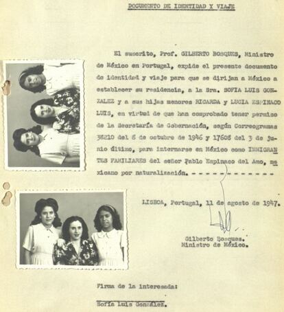 Documento de identidad y viaje de Sofía Luis González