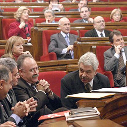Joaquim Nadal, Joan Saura, Josep Lluís Carod y Pasqual Maragall, ayer en el Parlamento catalán.