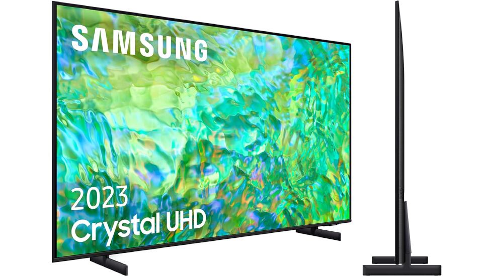 Vista frontal y lateral del 'smart TV' Crystal UHD, de Samsung.