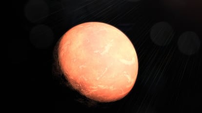 Reconstrucción artística del planeta intermedio en el nuevo sistema solar descubierto en la enana roja GJ357.