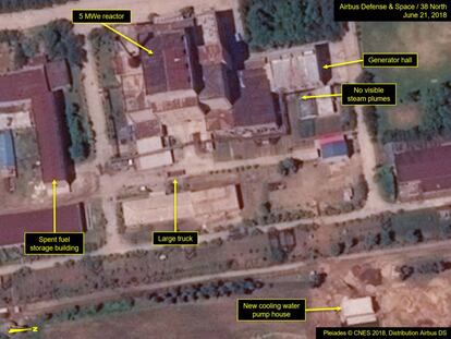 Vista satelital del reactor nuclear de Yongbyon.