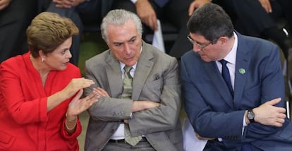 Rousseff, Temer e Levy em evento na terça-feira.