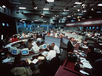 Aspecto de la redacción de la cadena CNN en Atlanta (Estados Unidos), en 1997.