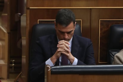 Pedro Sánchez durante el Pleno del Congreso de este martes en en Congreso de los Diputados, en la que se votan los Presupuestos Generales del Estado.