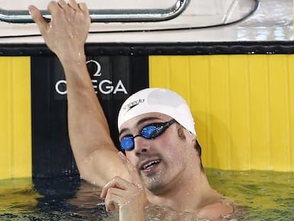 Rafa Muñoz, tras la final de 100m mariposa donde acabó segundo. 