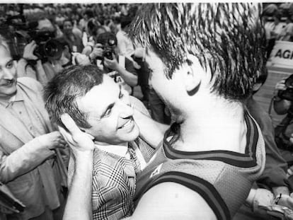 Obradovic y Villacampa celebran el t&iacute;tulo en 1994.