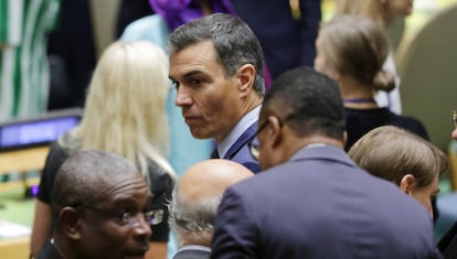 El presidente del Gobierno, Pedro Sánchez, durante la Asamblea General de la ONU en Nueva York, este martes.