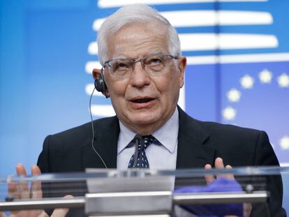 El alto representante para la UE, Josep Borrell, en una rueda de prensa este martes en Bruselas.