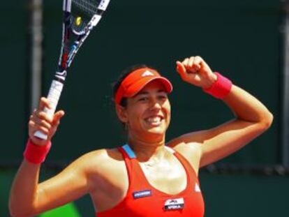 Muguruza celebra una de sus victorias en Miami.