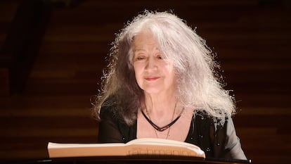 La pianista Martha Argerich, durante el recital en el Palau de la Música Catalana, el 9 de abril, en Barcelona.