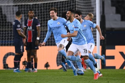 Mahrez celebra su gol ante el PSG este miércoles en el Parque de los Príncipes.