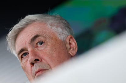 El entrenador del Real Madrid, Carlo Ancelotti, en una rueda de prensa el pasado 17 de mayo.