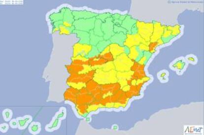 Estado de los avisos para hoy en España.