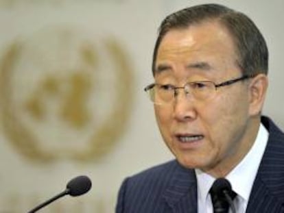 En la imagen un registro del secretario general de la ONU, Ban Ki-moon, quien destacó, en un comunicado enviado a la CEPAL, la decisión de Latinoamérica y el Caribe de "avanzar en la integración". EFE/Archivo